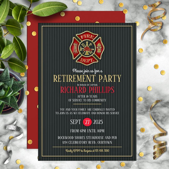 Invitations de la partie de retraite des pompiers (Créateur téléchargé)