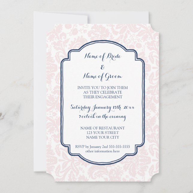 Invitations de la partie d'engagement Blush Blue D (Devant)