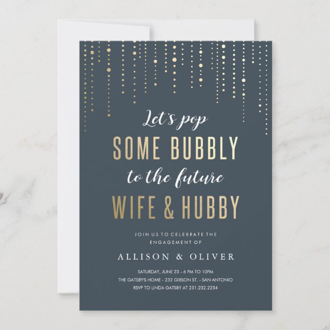 Invitations de la partie d'engagement Bubbly Faux  (Devant)
