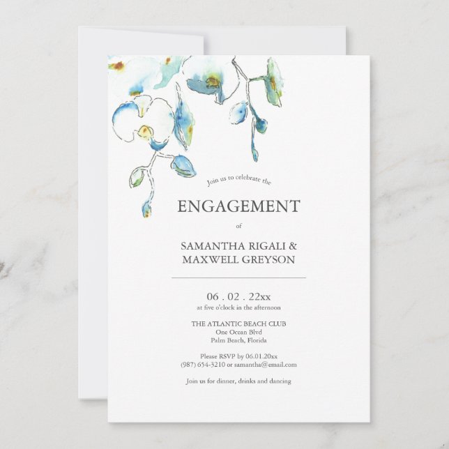 Invitations de la partie d'engagement Floral Aquar (Devant)