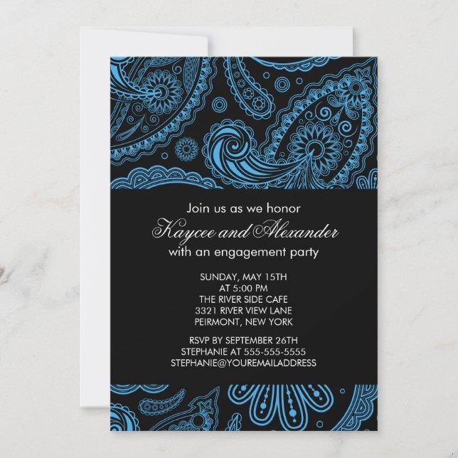 Invitations de la partie d'engagement Modern Blue  (Devant)