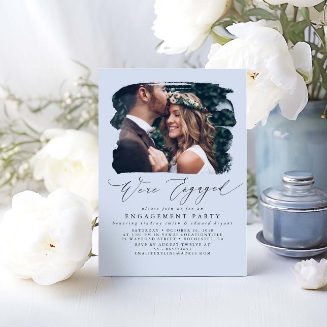 Invitations de la partie d'engagement photo - Nous (Dusty Blue Engagement Party Photo Invitations)