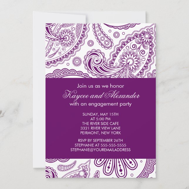 Invitations de la partie d'engagement Purple Paisl (Devant)