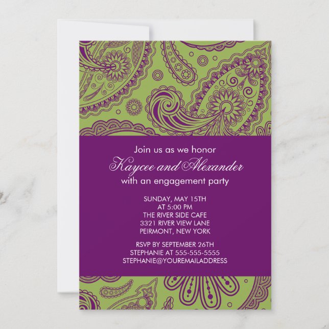 Invitations de la partie d'engagement Purple Paisl (Devant)