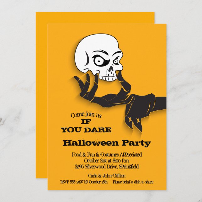 Invitations de la partie Halloween crâne déplaisan (Devant / Derrière)
