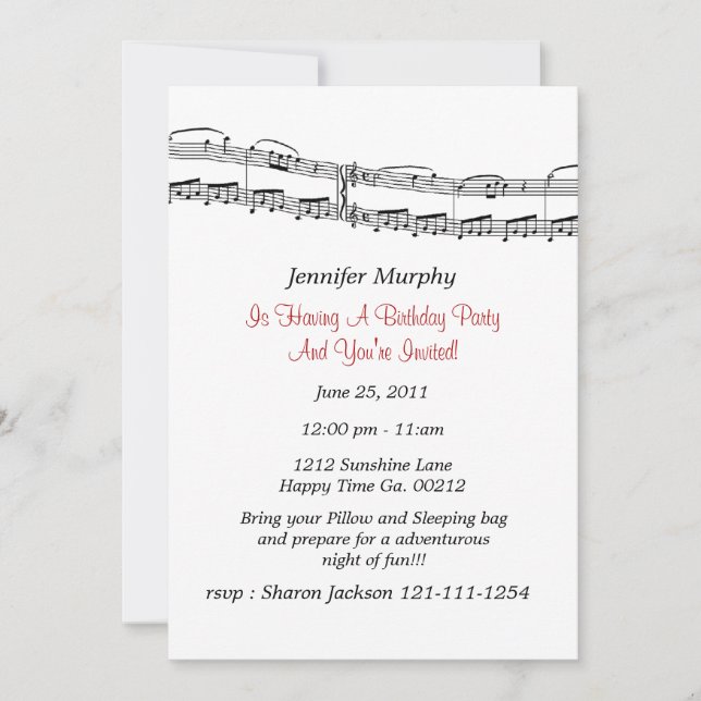 Invitations de la partie Notes musicales (Devant)
