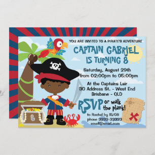 Invitations de la partie pirate de garçon afro-amé