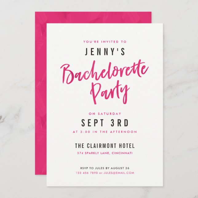 Invitations de la partie simple moderne Hot Pink (Devant / Derrière)