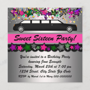 Invitations de la partie Sweet sixteen à la limous