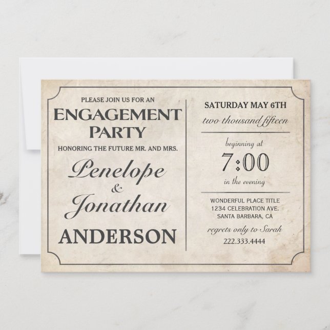 Invitations de la partie vintage d'engagement (Devant)