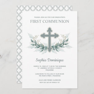 Invitations de la première communion croisée verte