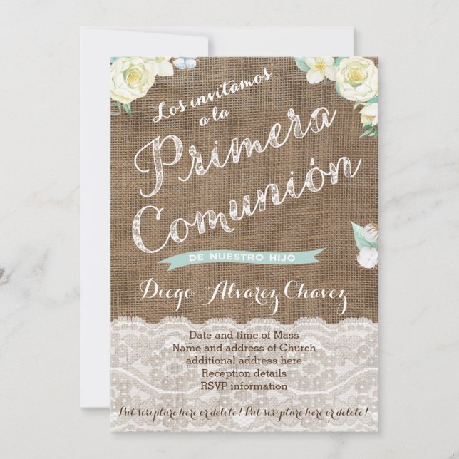 Invitations de la première communion en espagnol p (Devant)