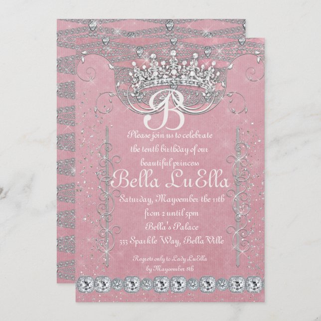 Invitations de la Princess Bling Diamond Party (Devant / Derrière)