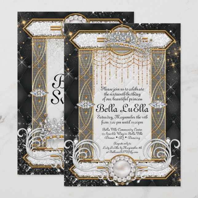 Invitations de la Princess Bling Diamond Party (Devant / Derrière)