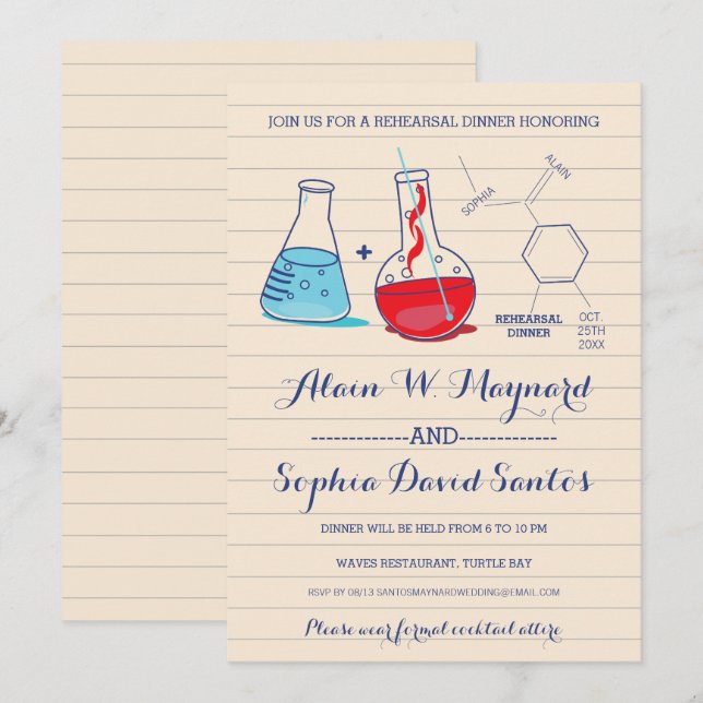Invitations de la répétition de chimie rouge et bl (Devant / Derrière)