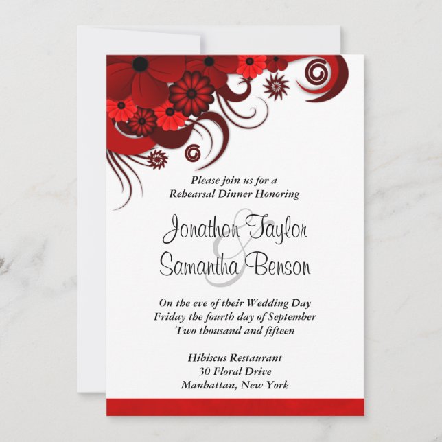 Invitations de la répétition de Mariage rouge flor (Devant)