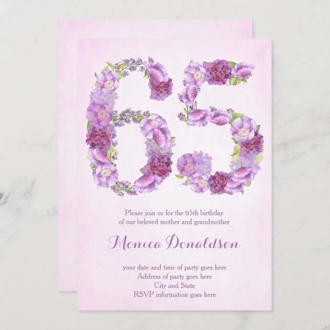 Invitations de la Retraite, invitation pour le 65e (Devant / Derrière)