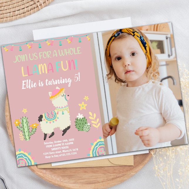 Invitations de lama avec photo (Llama invitations with photo)
