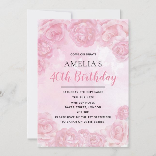 Invitations de l'anniversaire de rose (Devant)