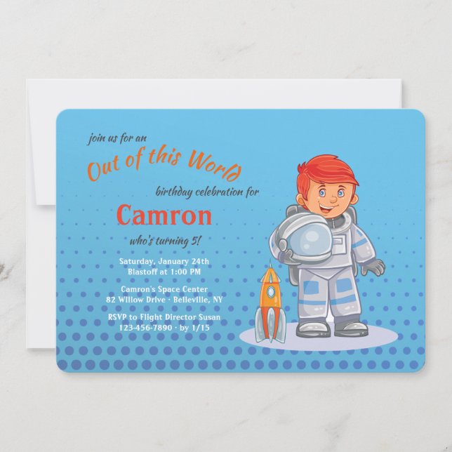 Invitations de l'astronaute à la fête d'anniversai (Devant)
