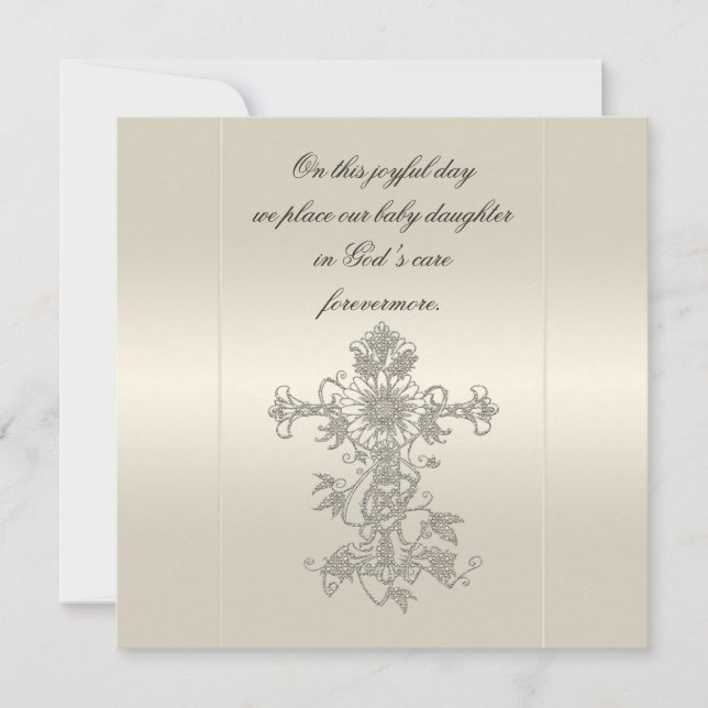 Invitations de l'Élégant Pearl Satin Cross Baptism (Devant)