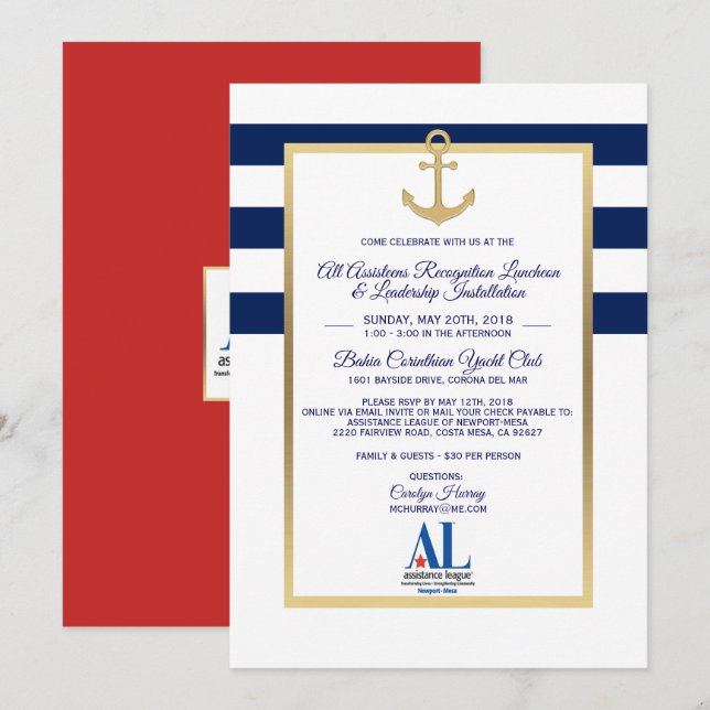 Invitations de l'événement de la partie marine ble (Devant / Derrière)