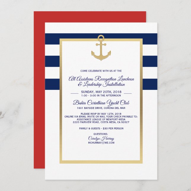 Invitations de l'événement Navy Blue Nautical Part (Devant / Derrière)