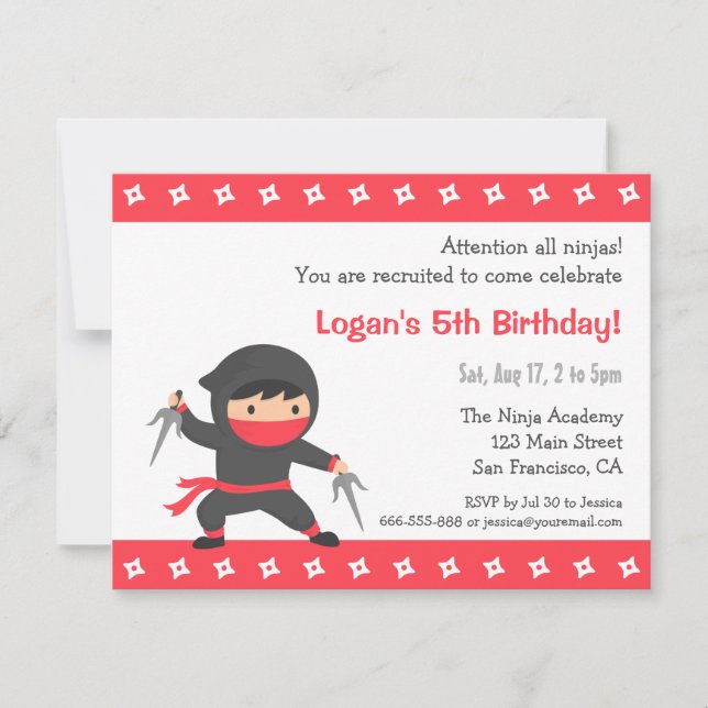 Invitations de Little Ninja Anniversaire de enfant (Devant)