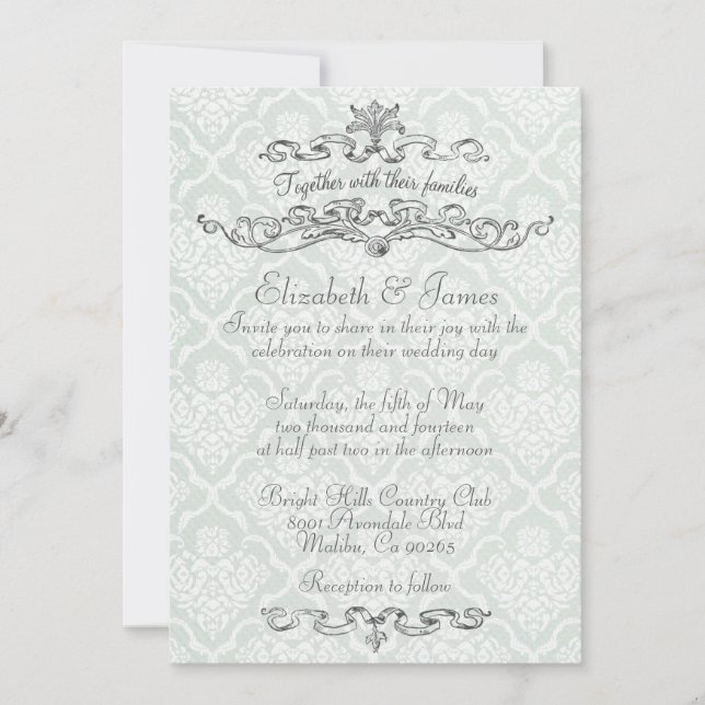 Invitations de luxe simples de mariage damassé (Devant)