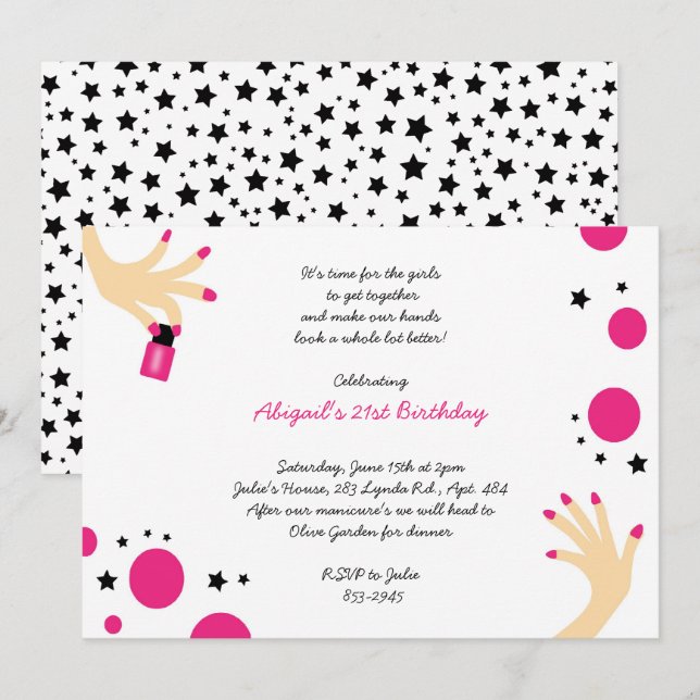 Invitations de manucure Rose Black Stars Anniversa (Devant / Derrière)