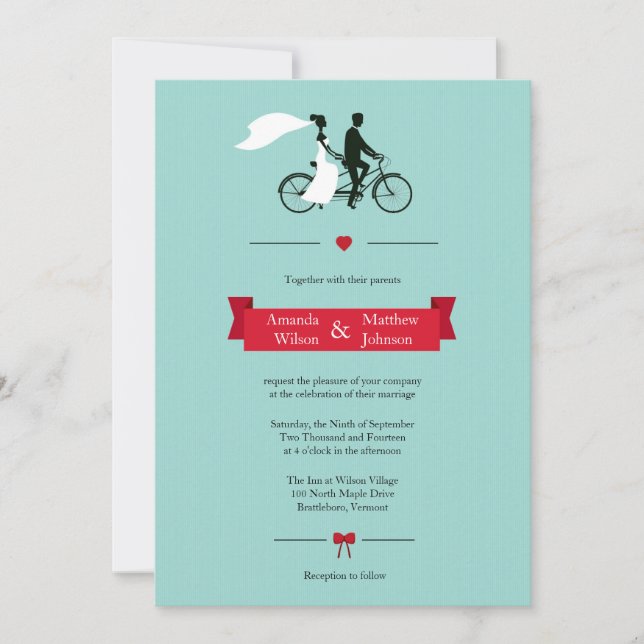 Invitations de mariage à bicyclette à Tandem (Devant)
