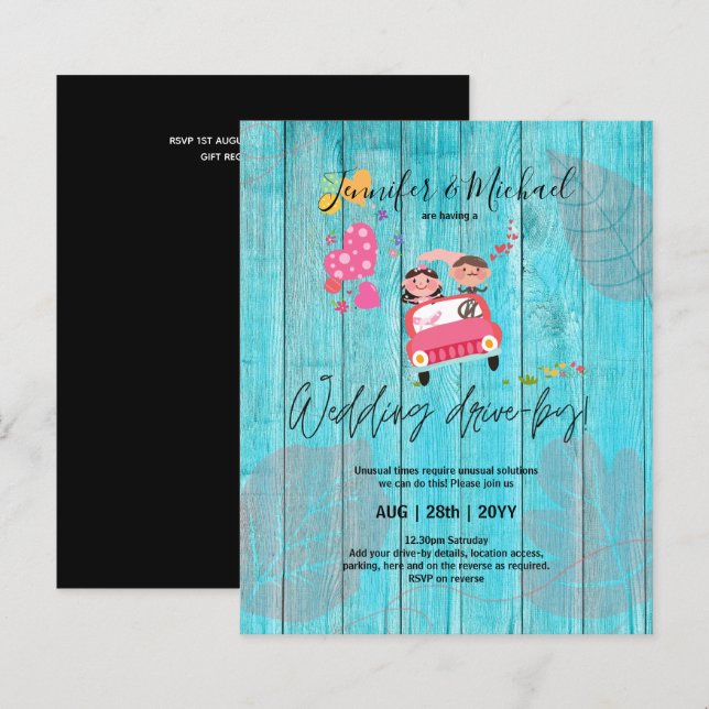 Invitations de mariage à budget Drive-BY - Couple  (Devant / Derrière)