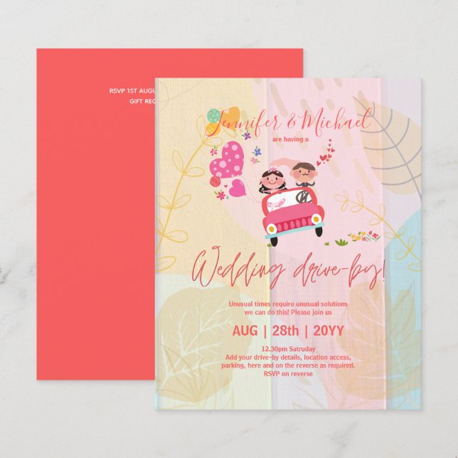 Invitations de mariage à budget Drive-BY - Couple  (Devant / Derrière)