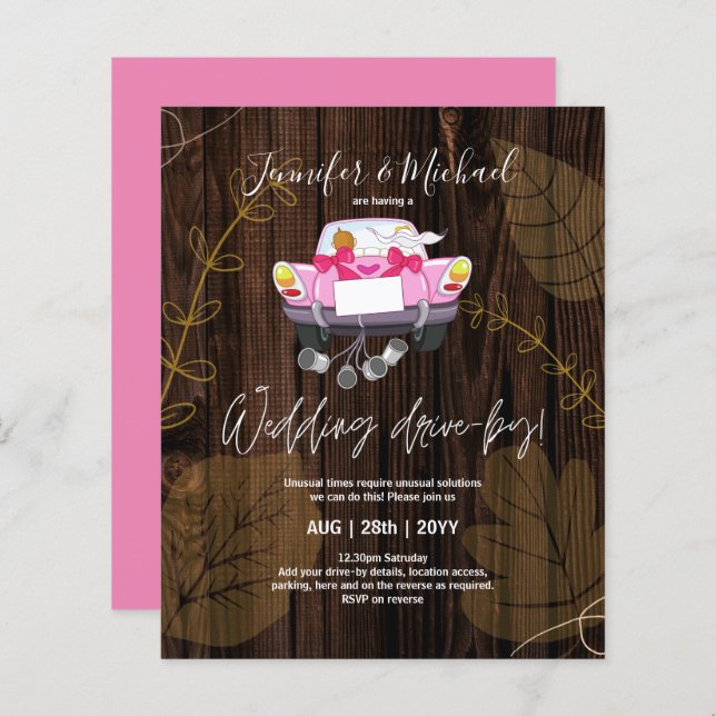 Invitations de mariage à budget Drive-BY - Couple  (Devant / Derrière)