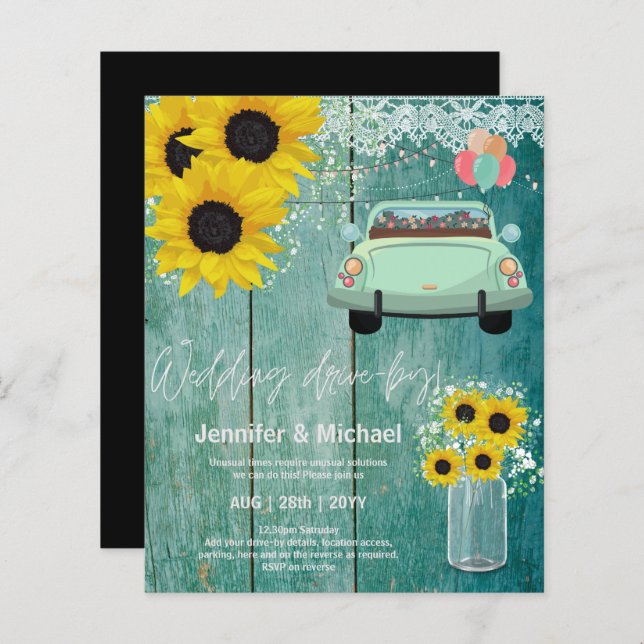 Invitations de mariage à budget Drive-BY - Couple  (Devant / Derrière)