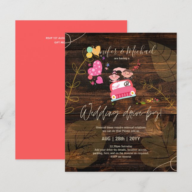 Invitations de mariage à budget Drive-BY - Couple  (Devant / Derrière)