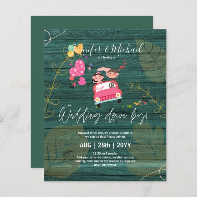 Invitations de mariage à budget Drive-BY - Couple  (Devant / Derrière)