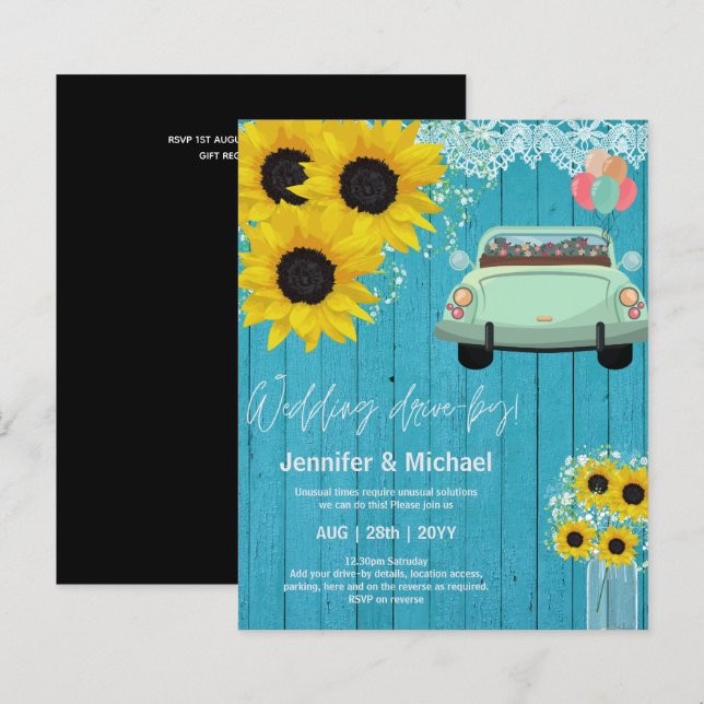 Invitations de mariage à budget Drive-BY - Couple  (Devant / Derrière)