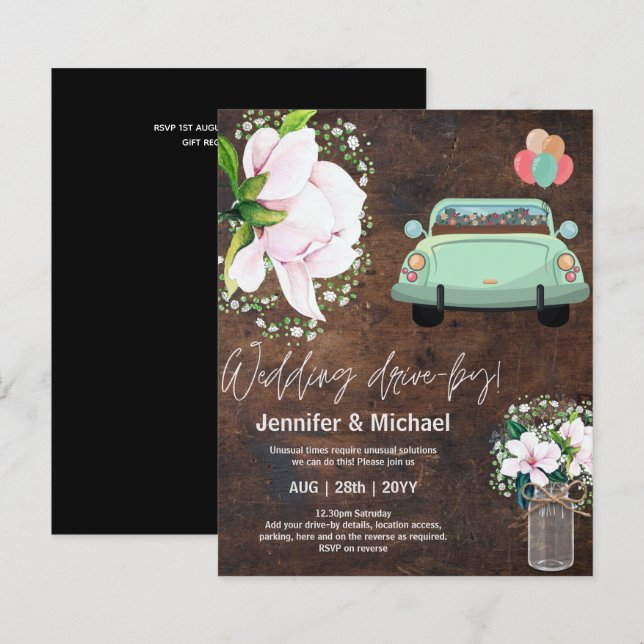 Invitations de mariage à budget Drive-BY - Couple  (Devant / Derrière)