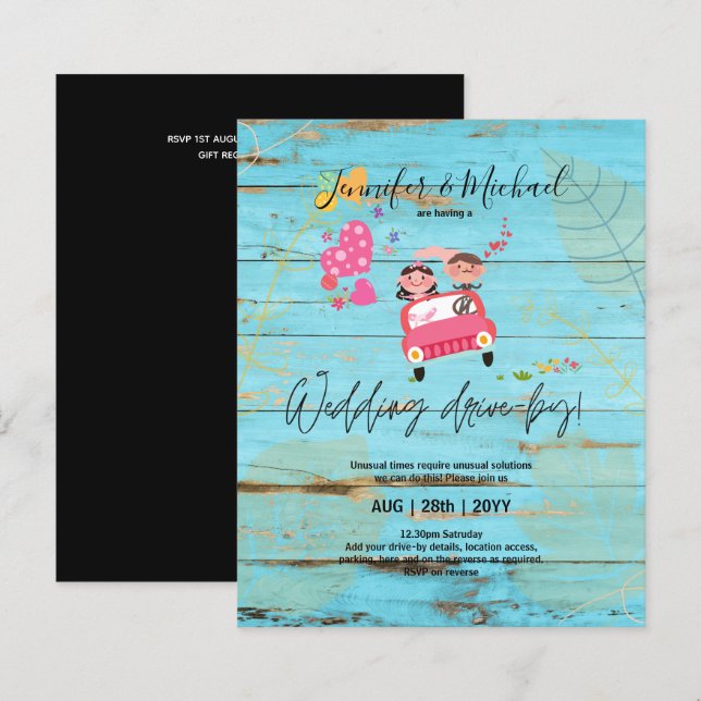 Invitations de mariage à budget Drive-BY - Couple  (Devant / Derrière)