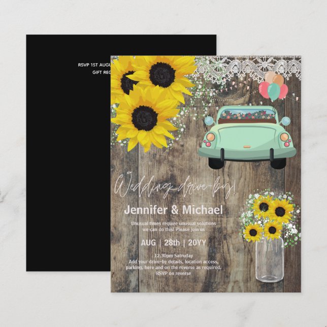 Invitations de mariage à budget Drive-BY - Couple  (Devant / Derrière)