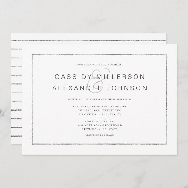 Invitations de mariage à cadre argent simple (Devant / Derrière)