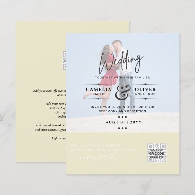 INVITATIONS DE MARIAGE À CODE QR DE NUMÉRISATION P (Devant / Derrière)