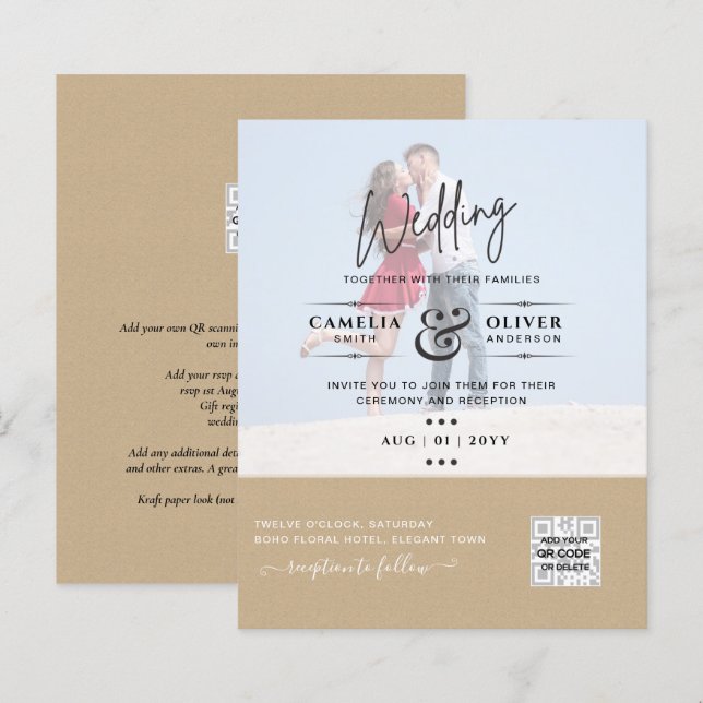 INVITATIONS DE MARIAGE À CODE QR DE NUMÉRISATION P (Devant / Derrière)