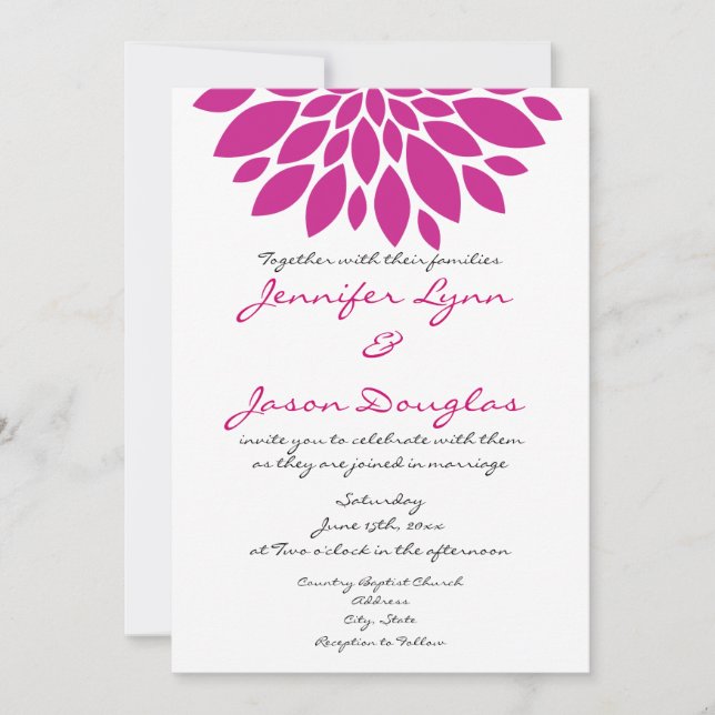 Invitations de mariage à fleurs mauves Magenta Pin (Devant)