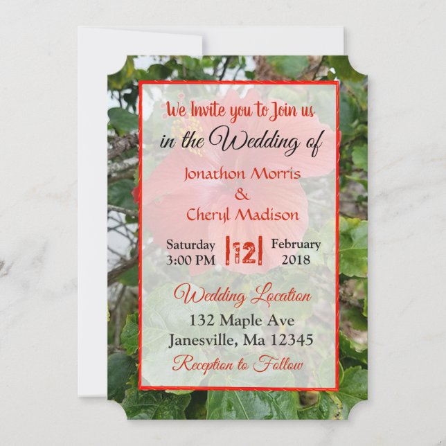 Invitations de mariage à fleurs rouges (Devant)