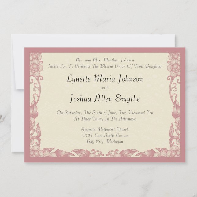 Invitations de mariage à la crème d'ivoire du Rose (Devant)