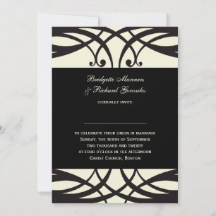 Invitations de mariage à la crème noire Art Déco