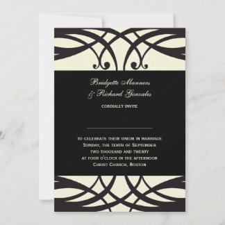 Invitations de mariage à la crème noire Art Déco