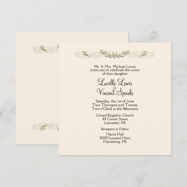 Invitations de mariage à la crème traditionnelle s (Devant / Derrière)